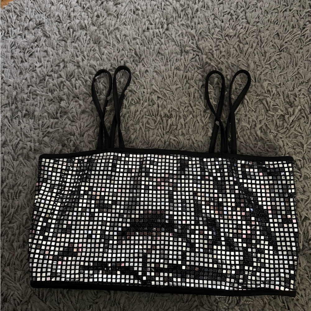 Black and Silver Sequin Crop Top